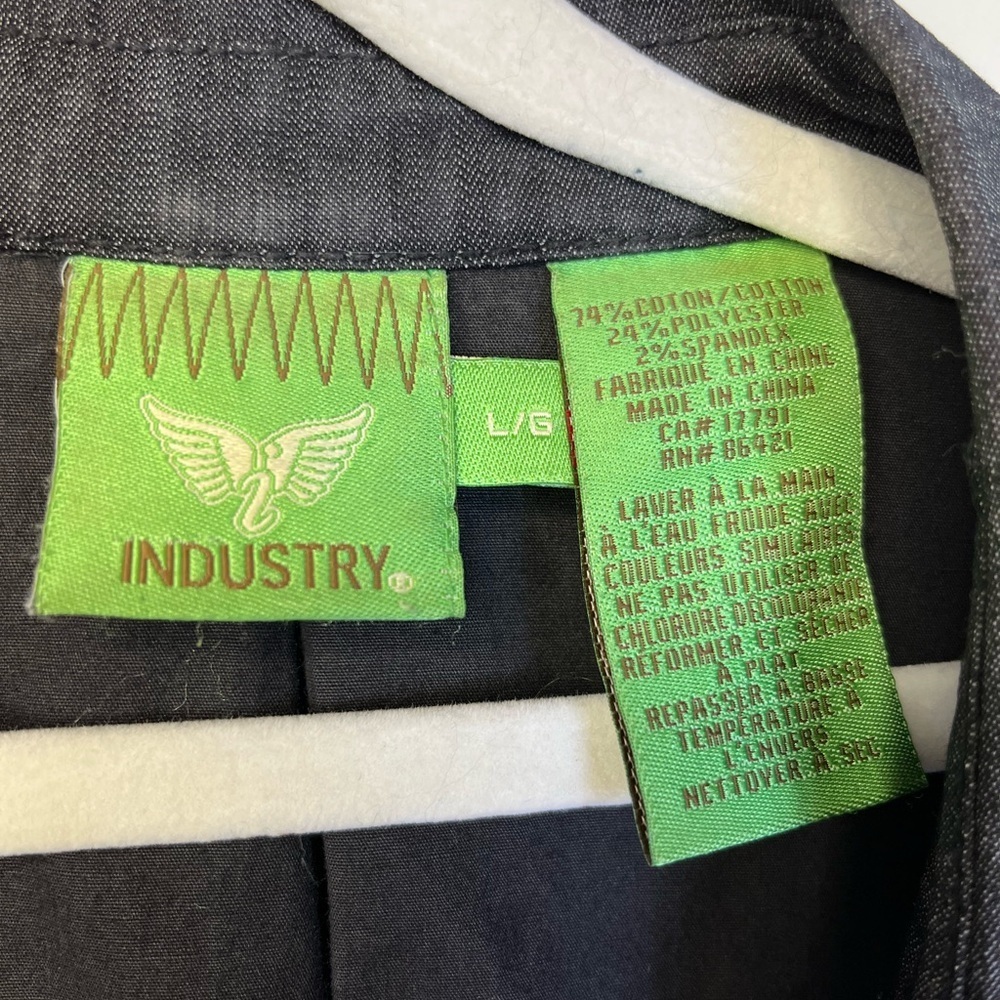 Industry PacSun Denim Jacket Gray Blazer Button Rouched Collar Women’s Large - Picture 8 of 9